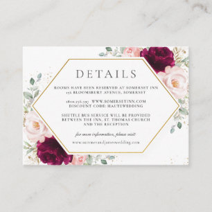 Raspberry Blush Pink Floral Wedding Details Enclosure Card