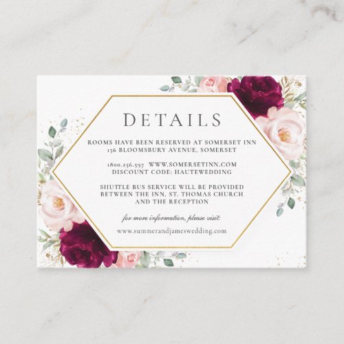 Raspberry Blush Pink Floral Wedding Details     Enclosure Card
