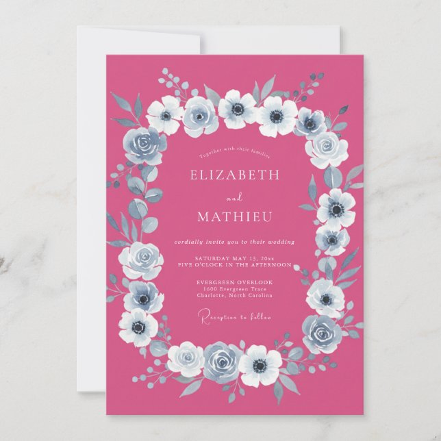 Raspberry Bold Botanical Wedding Invitation (Front)