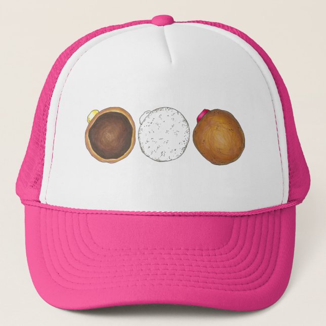 Raspberry Boston Creme Filled Donut Doughnut Trucker Hat (Front)