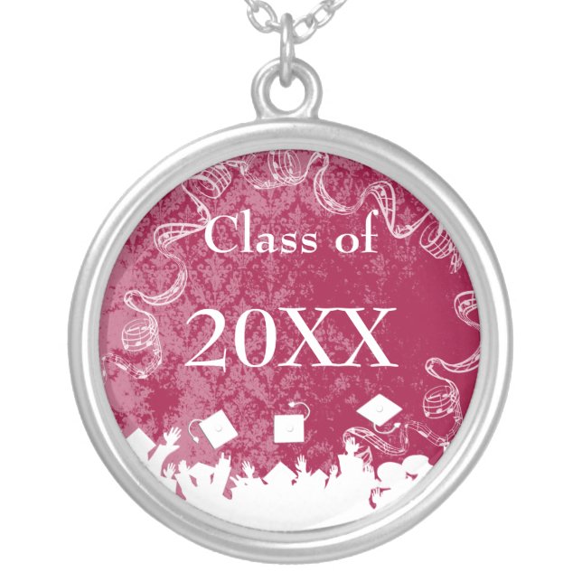 Raspberry Cap Tossing Graduation Class of 2011 Silver Plated Necklace (Front)