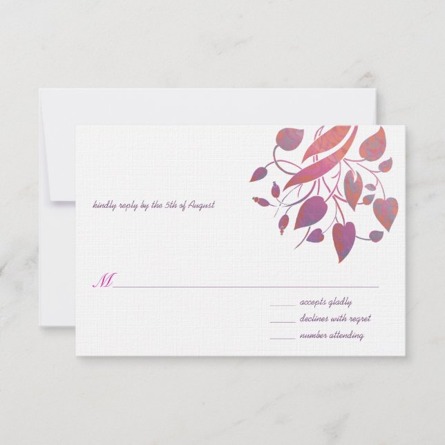Raspberry Coral Grey Wedding RSVP Card (Front)