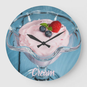 Raspberry Cream Dessert with mint and fruits gift  Large Clock