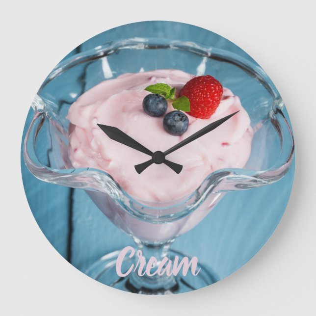 Raspberry Cream Dessert with mint and fruits gift  Large Clock (Front)