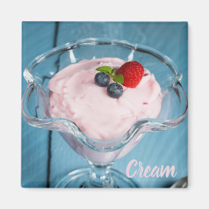 Raspberry Cream Dessert with mint and fruits gift Magnet