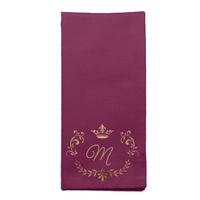 Raspberry Crown Crest Monogrammed Cloth Napkin (Folded)