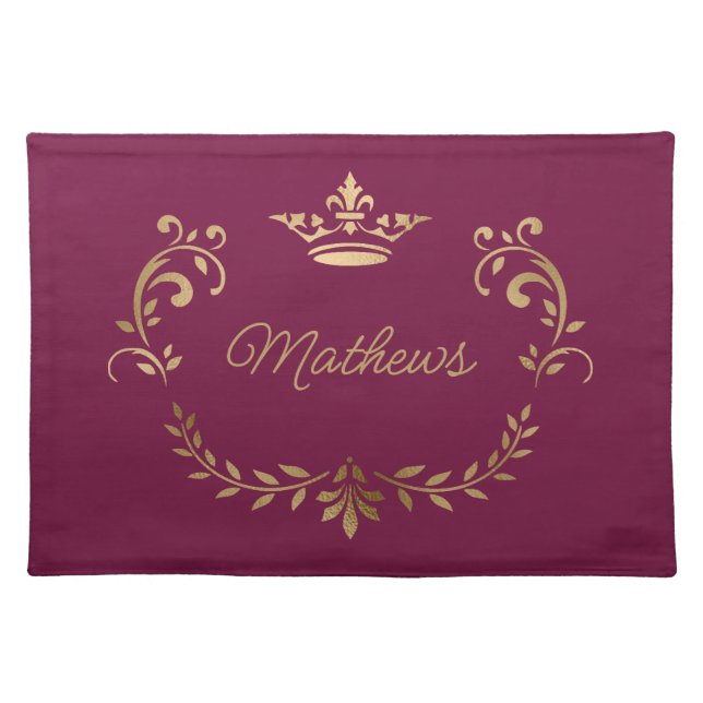 Raspberry Crown Crest Personalized Cloth Placemat (Front)