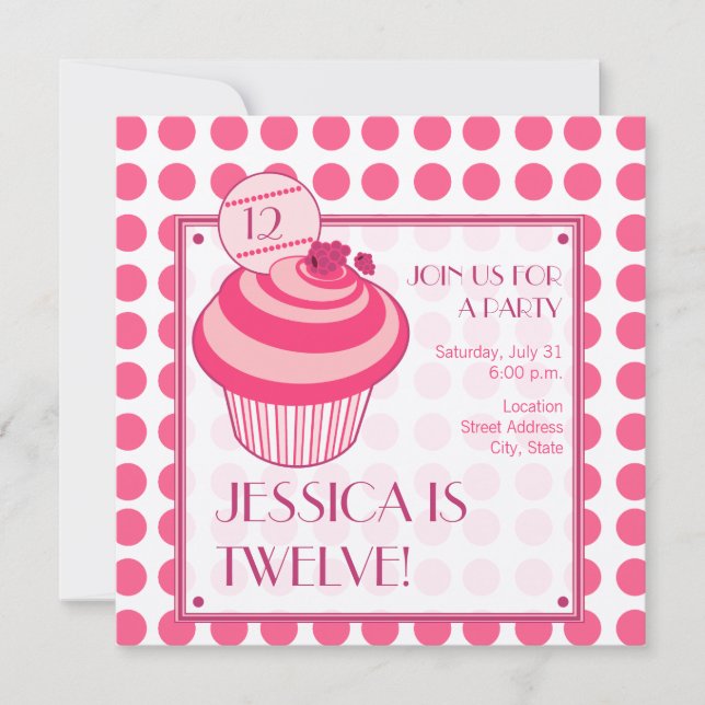 Raspberry Cupcake Birthday Party Invitation (Front)