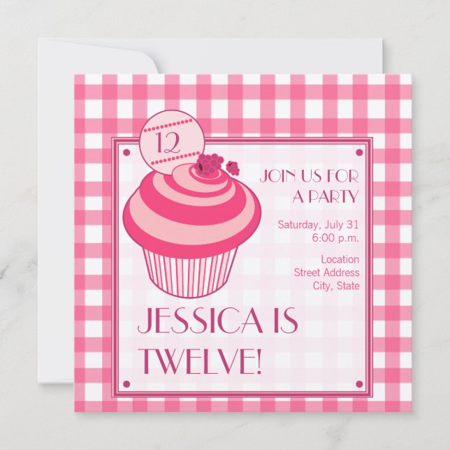 Raspberry Cupcake Birthday Party Invitation (Front)