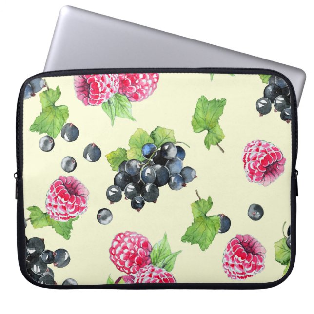 Raspberry, currant watercolor pattern laptop sleeve (Front)