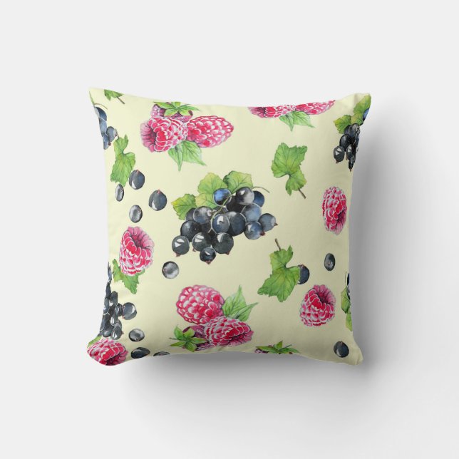 Raspberry, currant watercolor pattern throw pillow (Front)