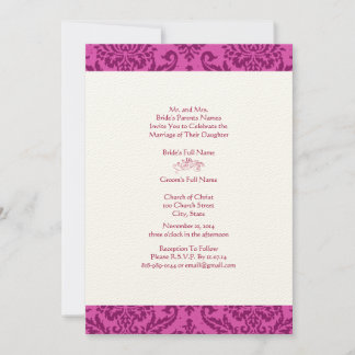 Raspberry Damask Wedding Invitation