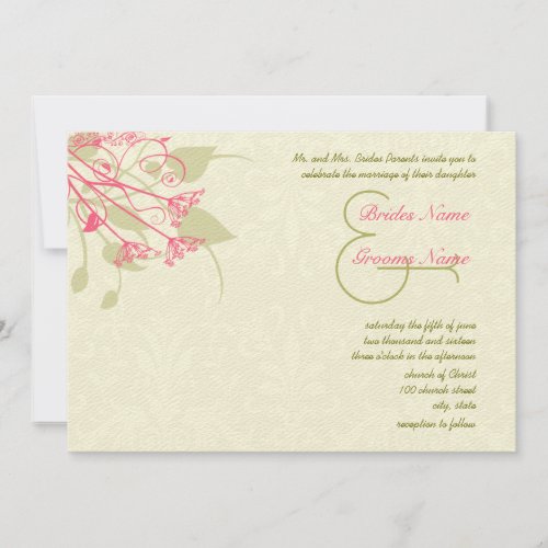 Raspberry Dandelion Damask Wedding Invitations