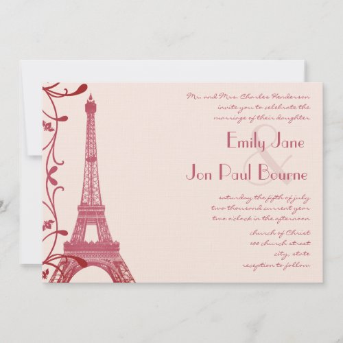 Raspberry Eiffel Tower Pink Wedding Invite