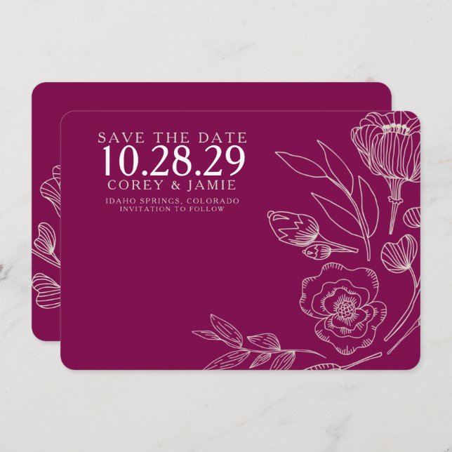 Raspberry Elegant Floral Wedding Save The Date (Front/Back)