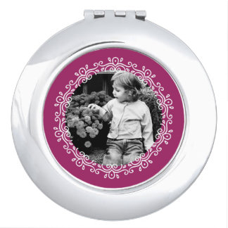 Raspberry Fancy Swirls Frame Custom Photo Mirror For Makeup