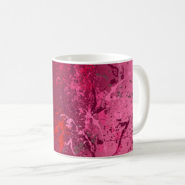 Raspberry Flurry: Abstract spatter art Coffee Mug (Front Right)