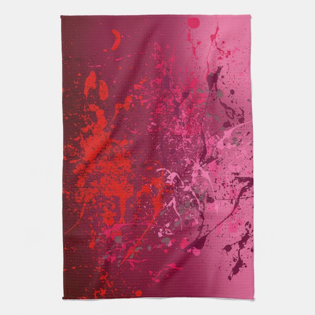 Raspberry Flurry: Abstract spatter art Kitchen Towel (Vertical)