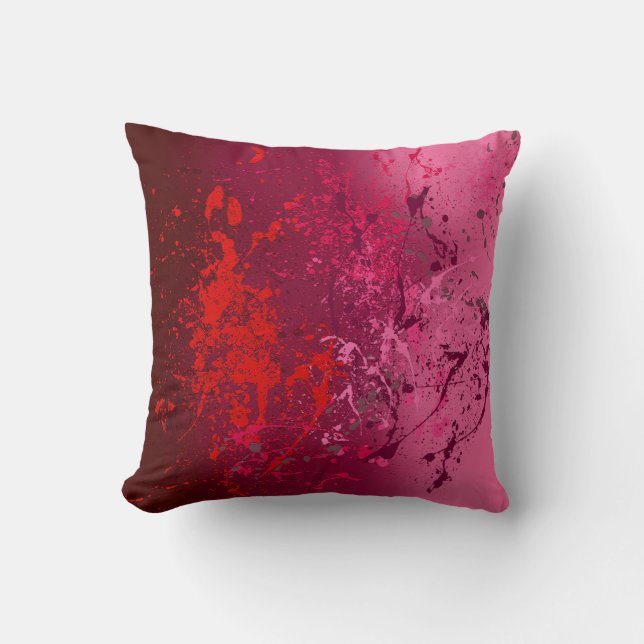 Raspberry Flurry: Abstract spatter art Throw Pillow (Front)