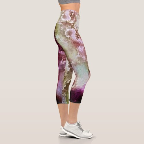 Raspberry Fractal Stormy Clouds Capri Leggings