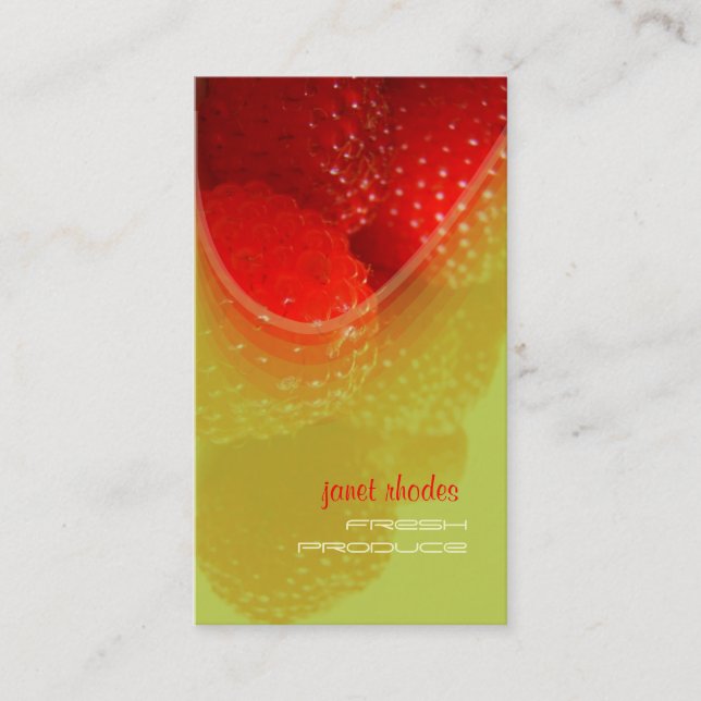 Raspberry, fresh produce photo business cards (Front)