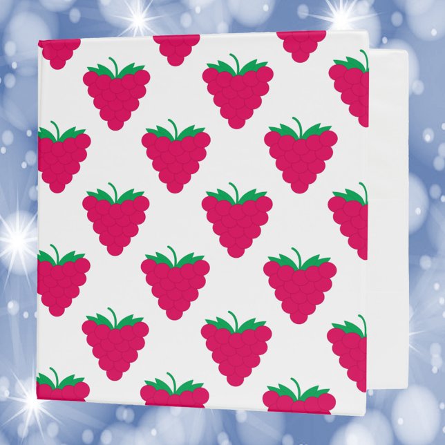 Raspberry Fruit Berry Pink Pattern 3 Ring Binder (A binder with a raspberry pattern)