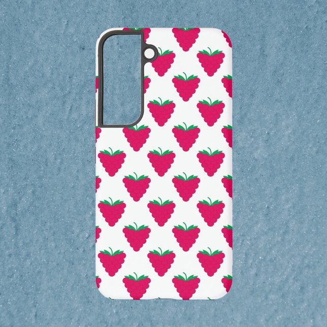 Raspberry Fruit Berry Pink Pattern Samsung Galaxy Case (A phone case with a pattern of pink raspberries.)