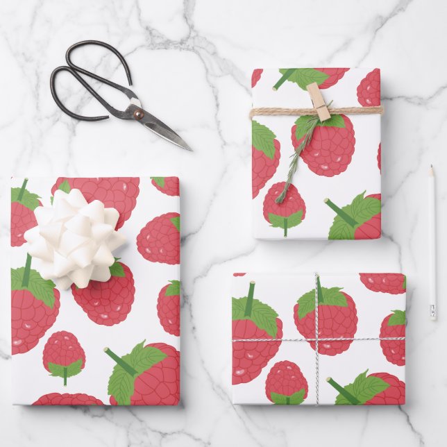 Raspberry Fruit Design Wrapping Paper Sheets (Front)