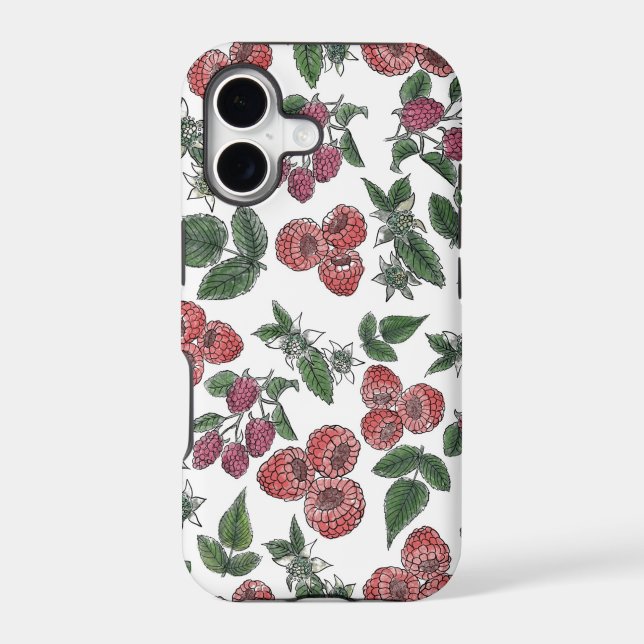 Raspberry Fruit Leaves Illustration Pattern Iphone Case (Back)