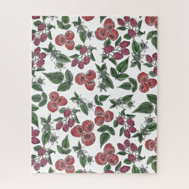 Raspberry Fruit Leaves Illustration Pattern Jigsaw Puzzle (Vertical)
