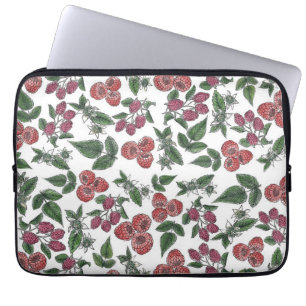 Raspberry Fruit Leaves Illustration Pattern Laptop Sleeve