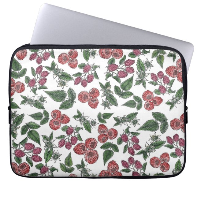 Raspberry Fruit Leaves Illustration Pattern Laptop Sleeve (Front)