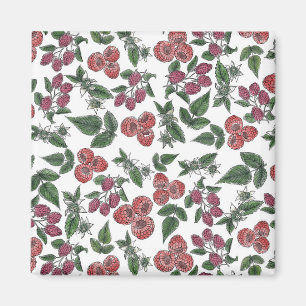 Raspberry Fruit Leaves Illustration Pattern Magnet