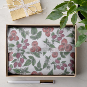 Raspberry Fruit Leaves Illustration Pattern Tissue Paper