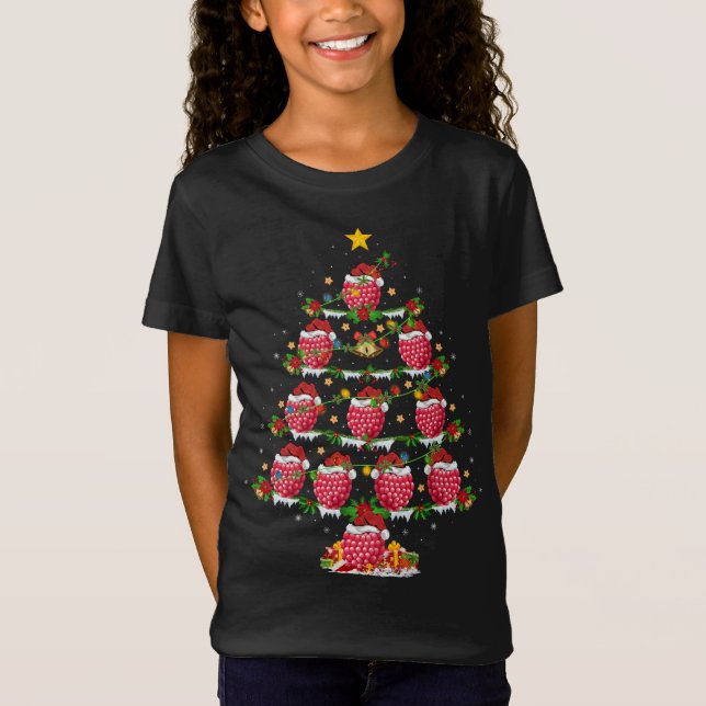 Raspberry Fruit Lover Xmas Lighting Raspberry Chri T-Shirt (Front)