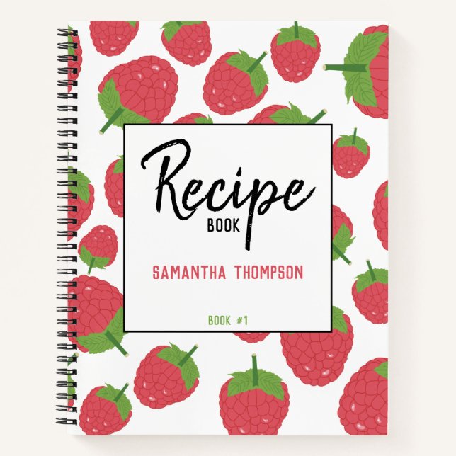 Raspberry Fruit Summer Pattern Recipe Cookbook Notebook (Front)