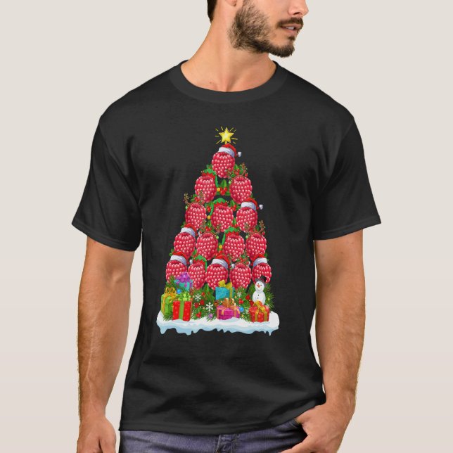 Raspberry Fruit  Xmas Holiday Raspberry Christmas  T-Shirt (Front)