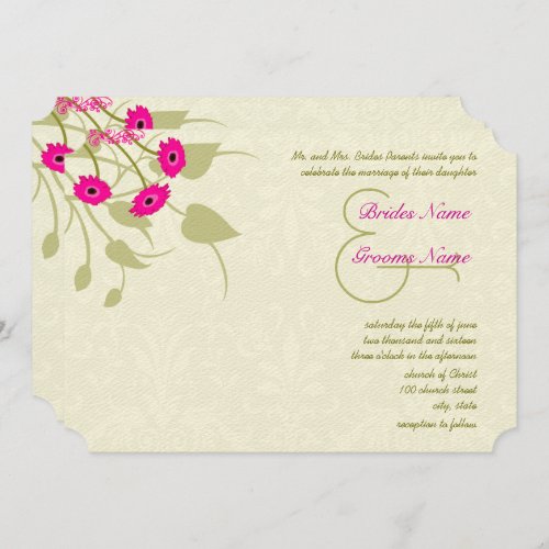 Raspberry Gerber Damask Wedding Invitations