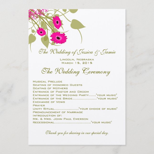 Raspberry Gerbers Wedding Program (Front)