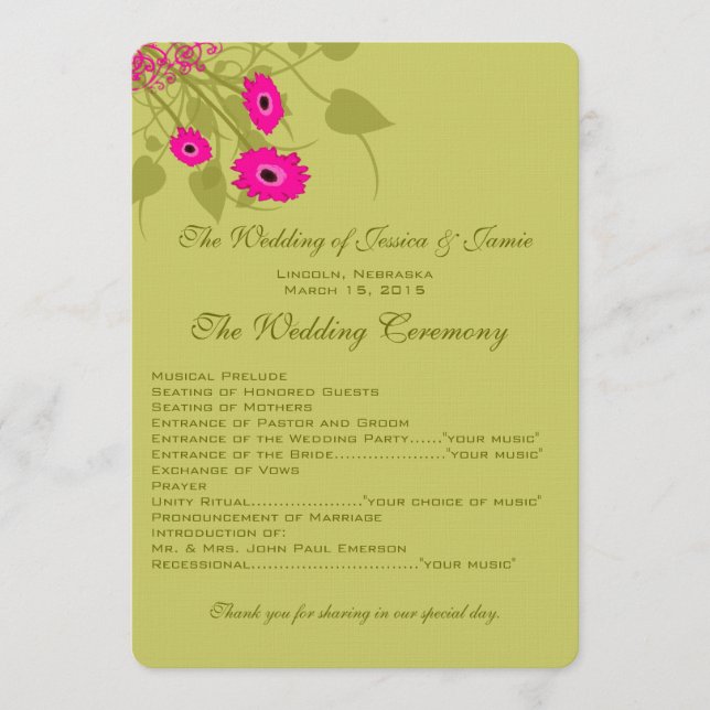 Raspberry Gerbers Wedding Program (Front)
