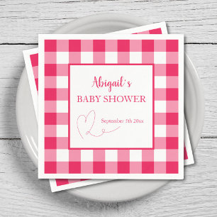 Raspberry Gingham Custom Baby Shower  Napkins