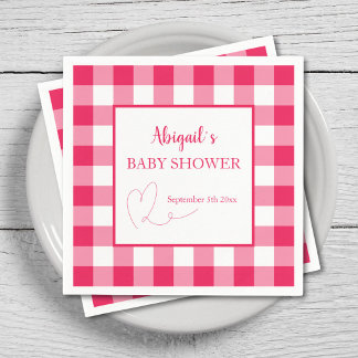 Raspberry Gingham Custom Baby Shower  Napkins