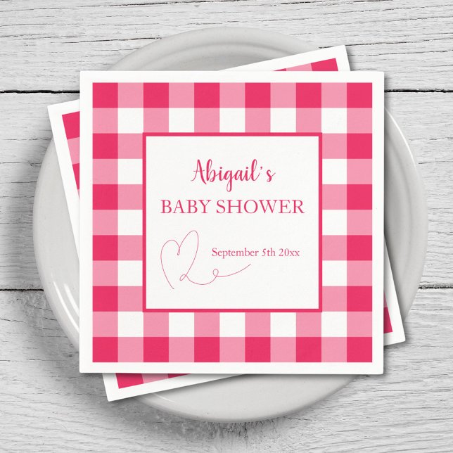 Raspberry Gingham Custom Baby Shower  Napkins (Creator Uploaded)