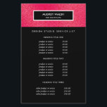 Raspberry Glitter  Black Salon Pricing & bServices Flyer<br><div class="desc">Glamorous and Stylish flyer design displays your services, price list or business information over a digital image of Raspberry pink metallic glitter pattern. Black stripe overlay. Includes four customizable headings and body text fields. To adjust layout, enter your text and then use the Customize function to change positioning and font...</div>
