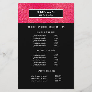 Raspberry Glitter Black Salon Pricing & bServices Flyer