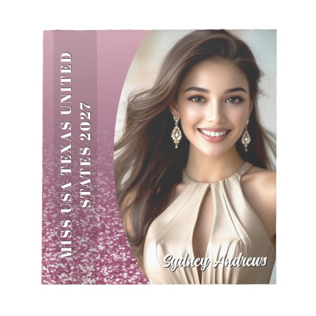 Raspberry Glitter Border Custom Photo Notepad (Front)