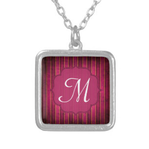 Raspberry Gold Stripe Modern Hot Monogram Necklace