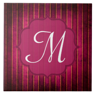 Raspberry Gold Stripe Modern Monogram Display Tile