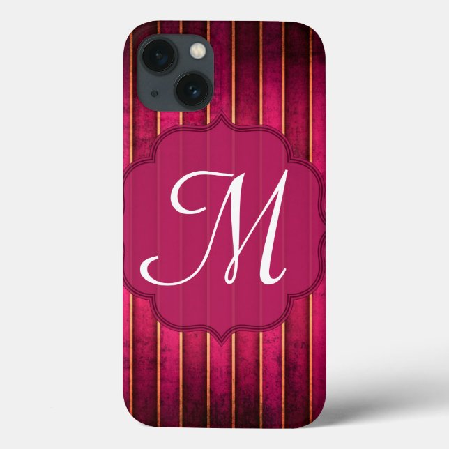 Raspberry Gold Stripe Modern Monogram IPAD Case (Back)