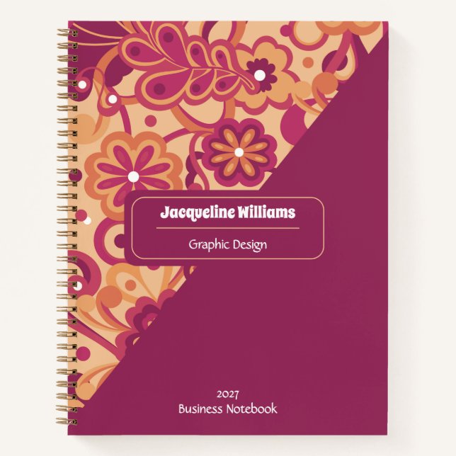 Raspberry Groovy Psychedelic 60s 70s Floral  Notebook (Front)